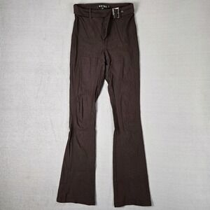 Motel Rocks Pants Womens‎ Small Belted Flared Leg Brown High Waisted Stretch